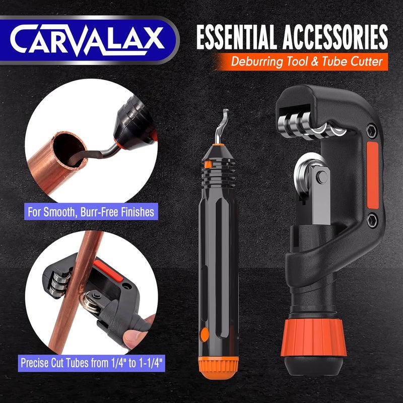 CARVALAX طقم أدوات الفلير الغريب، فلير بدقة 45°، مشبك متري/إمبراطوري لأنابيب 6-19 مم و 1/4"-3/4"، يتضمن قاطع، أداة إزالة الحواف وحقيبة صلبة لإصلاح أنظمة التكييف والتبريد - Image 5